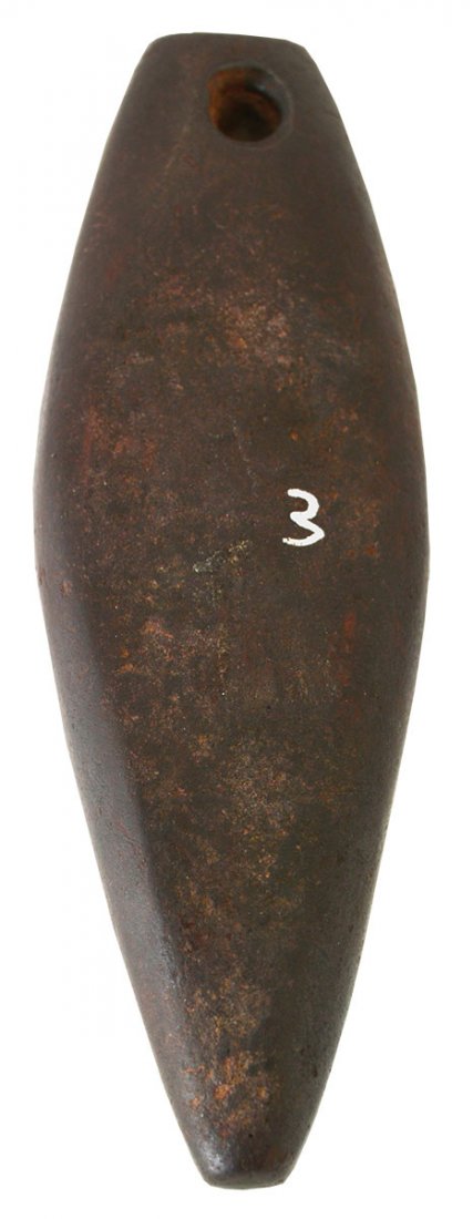 3 5/8" Drilled Hematite Plummet.  (3/8" thick).  MO. (1 of 3)