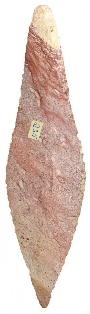 8 9/16" Morse Knife.  IL.  Red striped chert.  Ex-Leo (1 of 6)