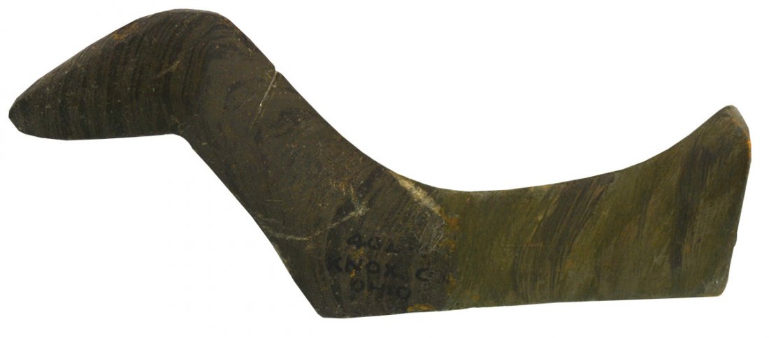 4 5/8" Banded Slate Birdstone.  Knox Co, OH.  Ex-Earl (1 of 4)