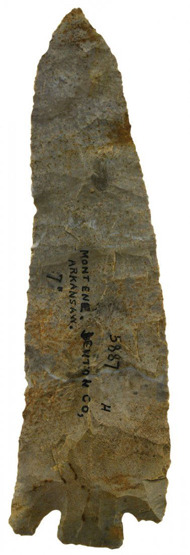 7 1/16" Archaic Basal Notch Knife.  Benton Co, AR. (1 of 3)