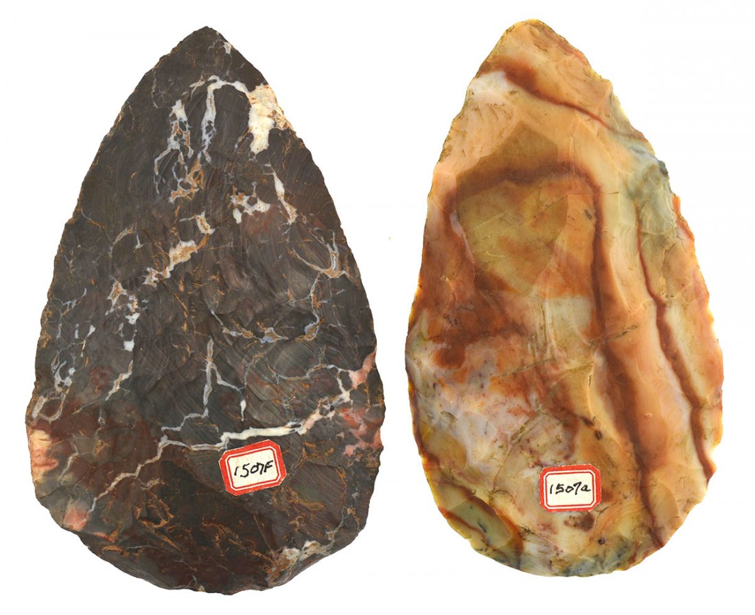 2 Paleolithic Hand Axes (4 7/8" & 5" ").  Northern (1 of 2)