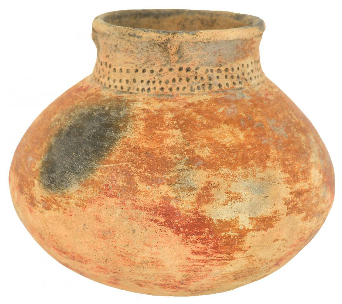 5 7/8" D. Campbell Punctate Red on Buff Jar.  Pemiscot (1 of 3)