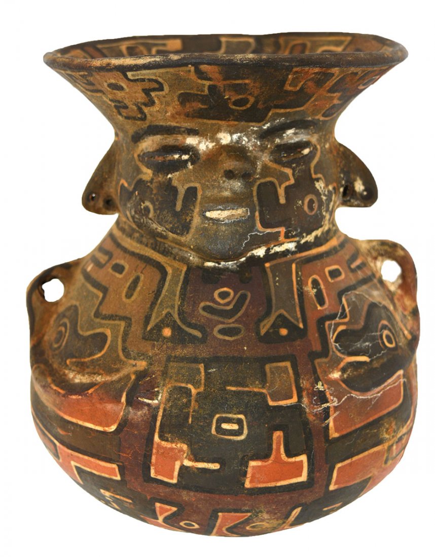 7" Polychrome Human Vessel.  Southern Andes. (1 of 3)