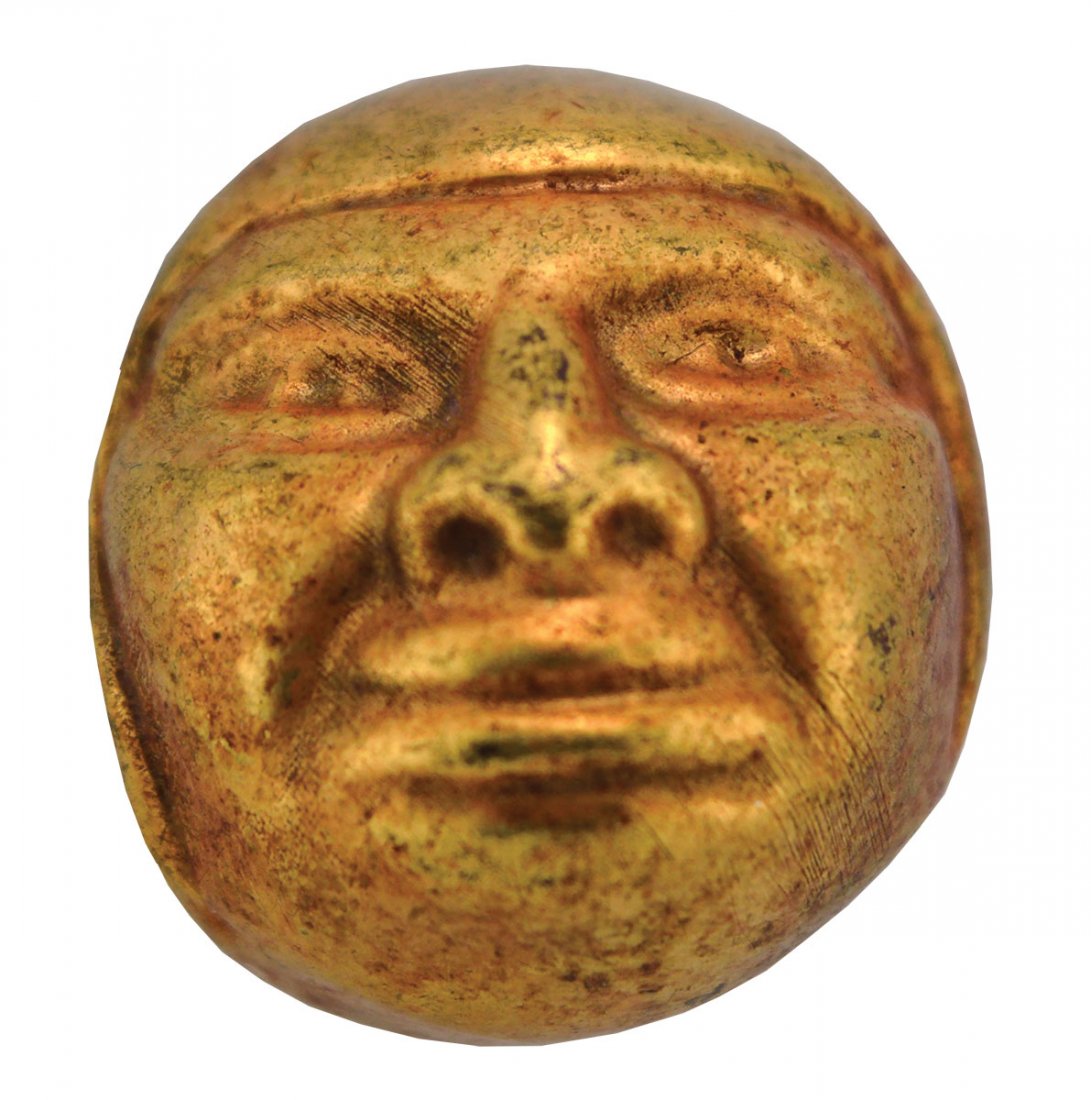 1 3/16" Moche Gold Bead fashioned in the shape of a (1 of 2)