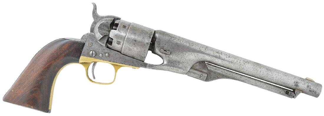 Colt Army Pistol Model 1860. This cap and ball: Colt Army Pistol Model 1860. This cap and ball percussion sidearm is an early four-screw Civil War Colt Model manufactured in the 3rd or 4th quarter of 1861. 44 caliber, original walnut grips and bras