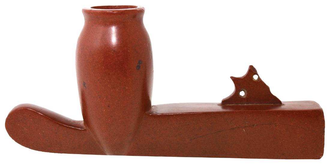 4 5/8" Red Catlinite Canoe Effigy Pipe.  Found in (1 of 3)