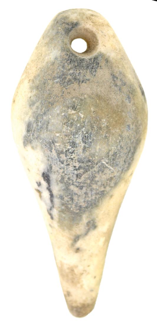 3 1/2" Drilled Charmstone.  Northern CA.  Greenish (1 of 2)