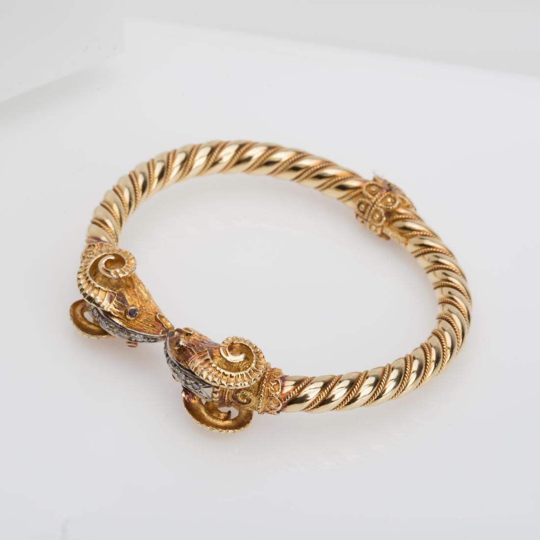 18K RAMS HEAD DIAMOND & RUBY HINGED CUFF (1 of 4)