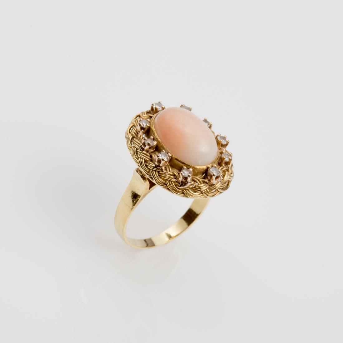 18K ANGEL SKIN CORAL & DIAMOND HALO RING SIZE 6.5 (1 of 4)