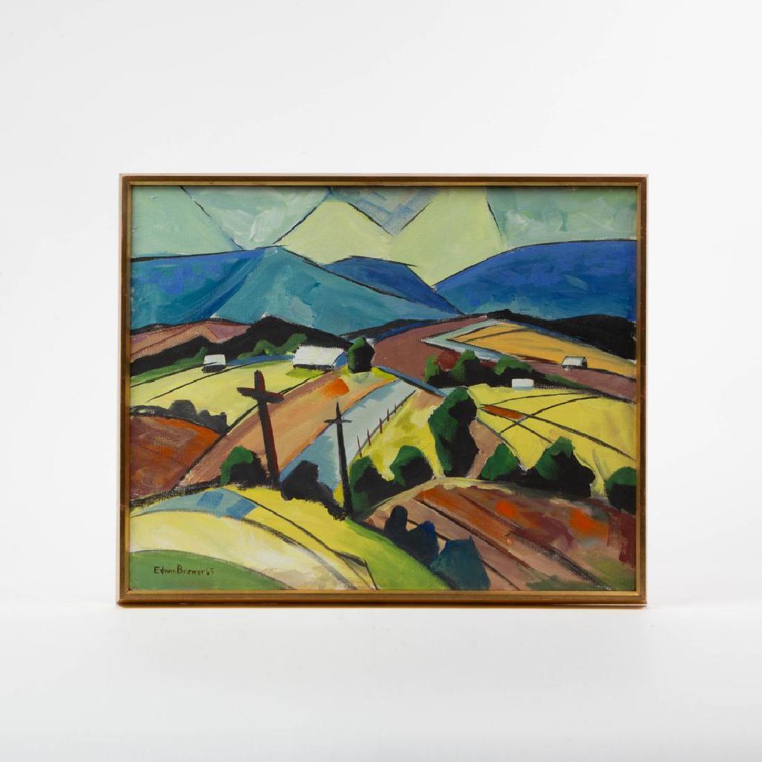 EDWIN BREWER (1927-2001) OIL ON CANVAS 1965: Edwin Cook Brewer (1927-2001) untitled oil on canvas landscape, signed 'Edwin Brewer 65' in the lower left corner. Brewer served in the US Navy during WWII and later as a war artist in Vietnam after b