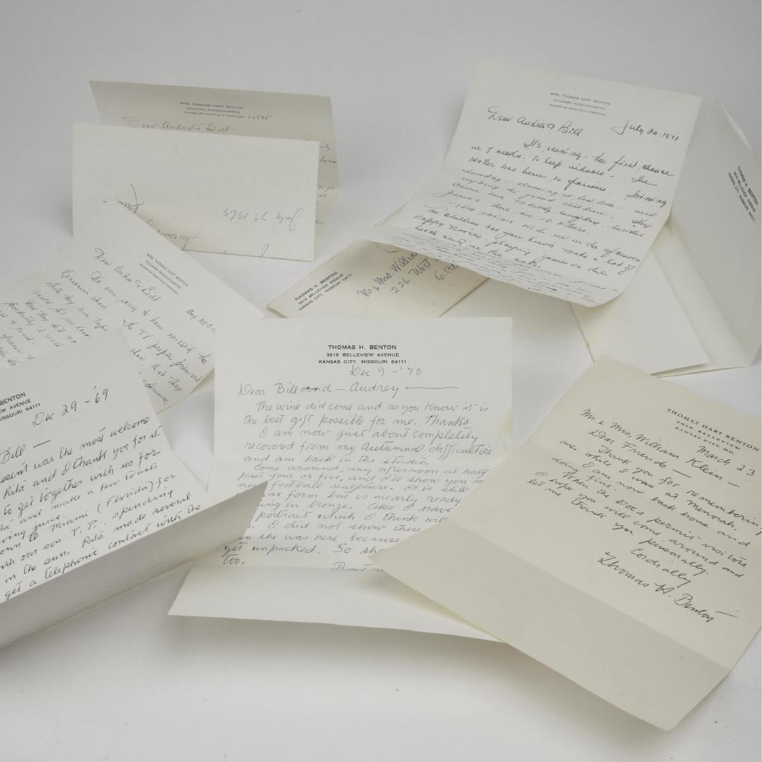 LOT OF HAND-WRITTEN THOMAS HART BENTON AND RITA BENTON: Three Thomas Hart Benton (1889-1975) letters and three Rita Benton letters, all written to Mr. and Mrs. William Klein, Kansas City area friends and patrons of Benton. The letters span the period of 19