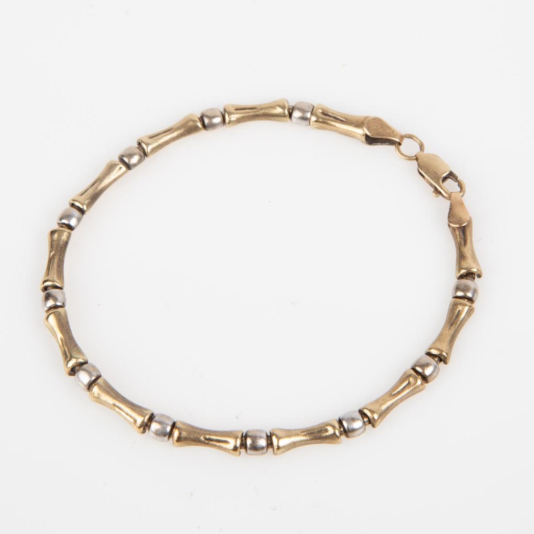 14K Two Tone Gold Baton and Barrel Links Bracelet (1 of 4)