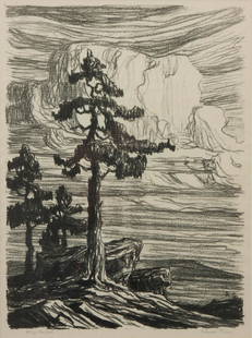 Birger Sandzen 'Colorado Pines' Signed Lithograph: Birger Sandzen (Swedish-American, 1871-1954) Colorado Pines, 1916 Lithograph on paper Edition of 50 14 3/4" x 11" The first print created by Birger Sandzen, a pencil-signed and
