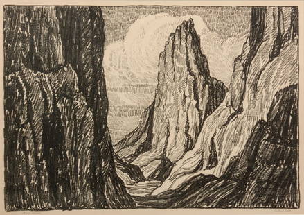 Birger Sandzen 'Sentinel Rock' Signed Lithograph: Birger Sandzen (Swedish-American, 1871-1954) Sentinel Rock, 1917 Lithograph on paper Edition of 100 16" x 22" A pencil-signed and titled view of Sentinel Rock from Garden of the Gods in
