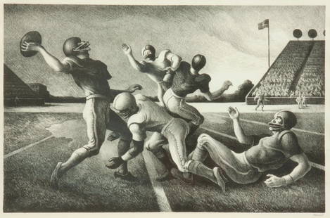 Thomas Hart Benton 'Forward Pass' Signed Lithograph: Thomas Hart Benton (American, 1889-1975) Forward Pass, 1972 Lithograph on Rives BFK paper 13" x 19 7/8" Edition of 250 "One October afternoon [a friend] took me to see the Kansas City Chiefs