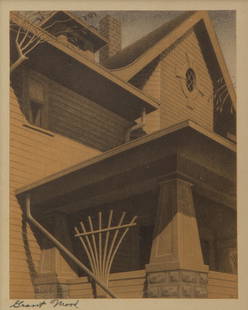 Grant Wood Pencil-Signed 'Main Street Mansion' Offset: Grant Wood (American, 1891-1942) Main Street Mansion, 1937 Offset lithograph Pencil-signed in the lower left margin. A color illustration for the 1937 Limited Editions Club printing of the
