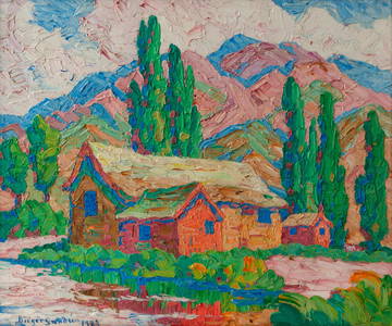 Original Birger Sandzen Oil, 'Utah Farm Barns' (1929)