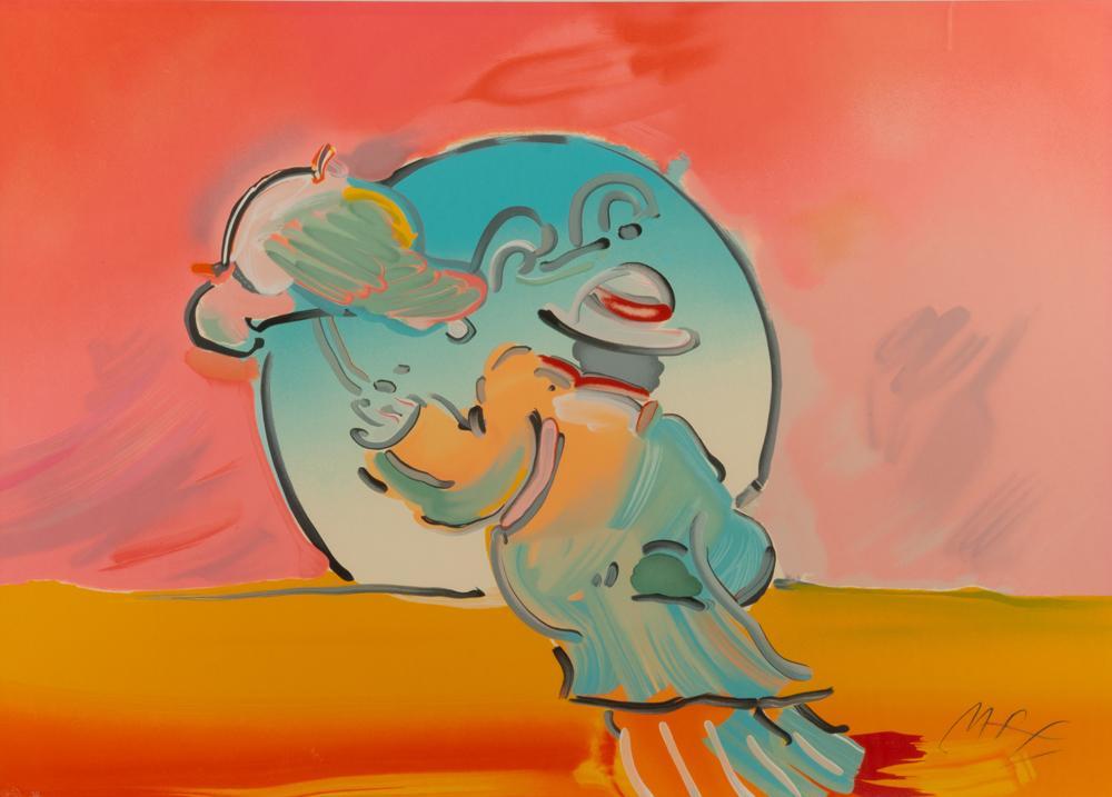 Peter Max Signed Serigraph, 'Umbrella Man' (1990): Peter Max (German-American, b. 1937) Umbrella Man, 1990 Serigraph on paper 26" x 36" Limited edition from the 'Images of an Era' suite. Pencil-signed and numbered (30/300) to the bottom, with "PETER