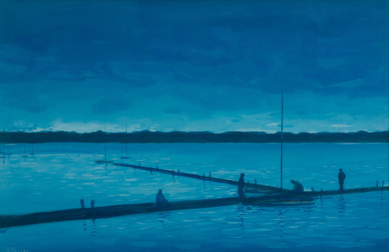 Eric Austin Erickson 'Dock, Four Men' Gouache (1 of 5)