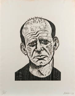 ROBERT ARNESON / Jackson Pollock (1983): Robert Arneson (California, 1930-1992) Jackson Pollock, 1983 Woodcut on paper 31" x 24 1/2" (sheet) From Arneson's Five Guys series (1983). Pencil-signed, dated, and