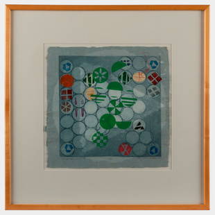 ALAN SHIELDS / The Other Potato One (1974): Alan Shields (American, 1944-2015) The Other Potato One, 1974 Mixed media etching on collaged handmade paper 14" x 14" Pencil-signed, dated, titled, and numbered (#12/12) to t