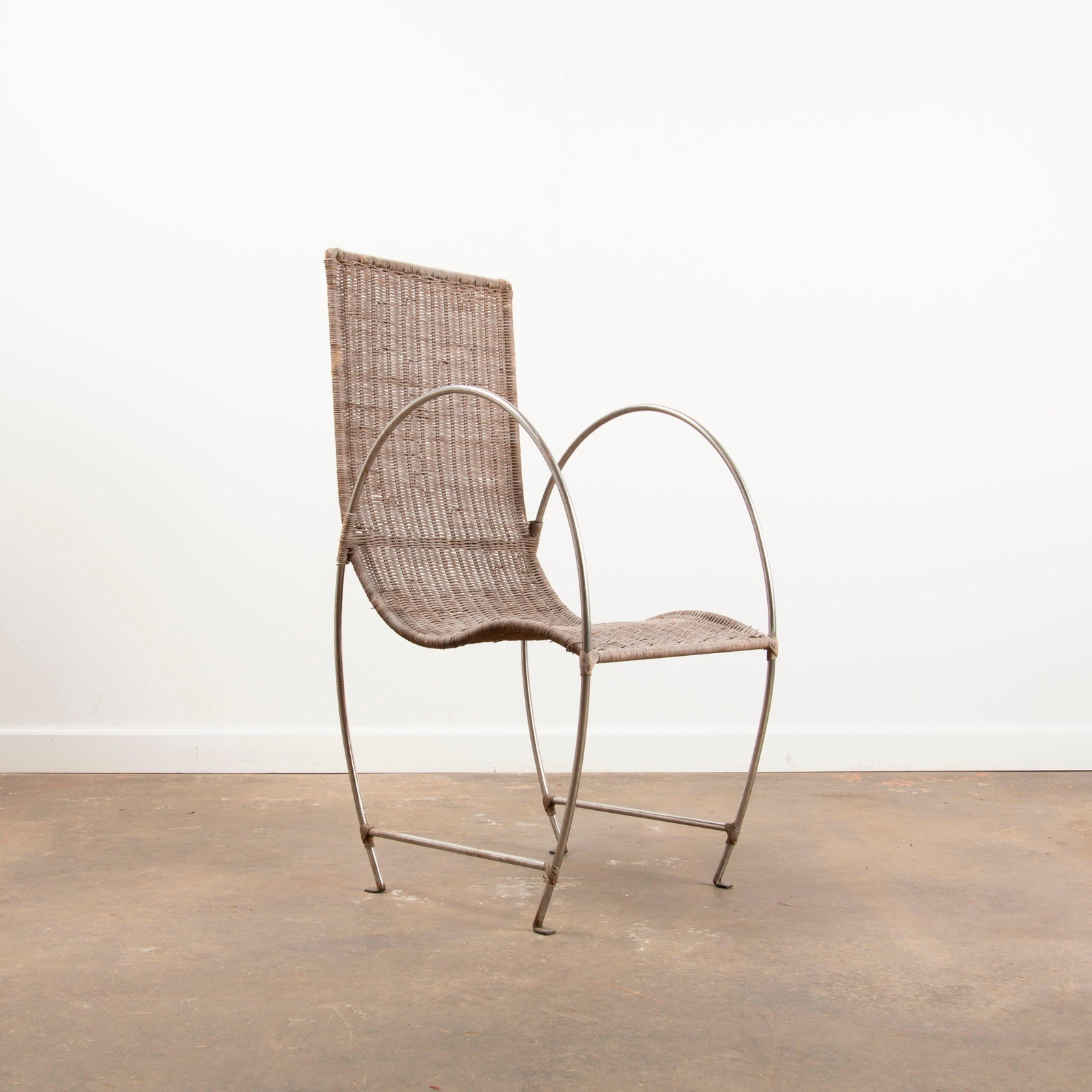 Unique Wicker and Steel Armchair (1 of 9)