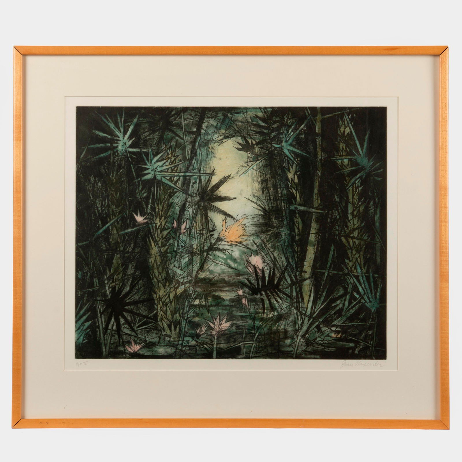 JOHN ALEXANDER / Heart of Darkness (1990): John Alexander (Texas, b. 1945) Heart of Darkness, 1990 Hand-colored etching on paper 17 3/4" x 21 3/4" Pencil-signed in the bottom right margin, and numbered "P/P V" in t