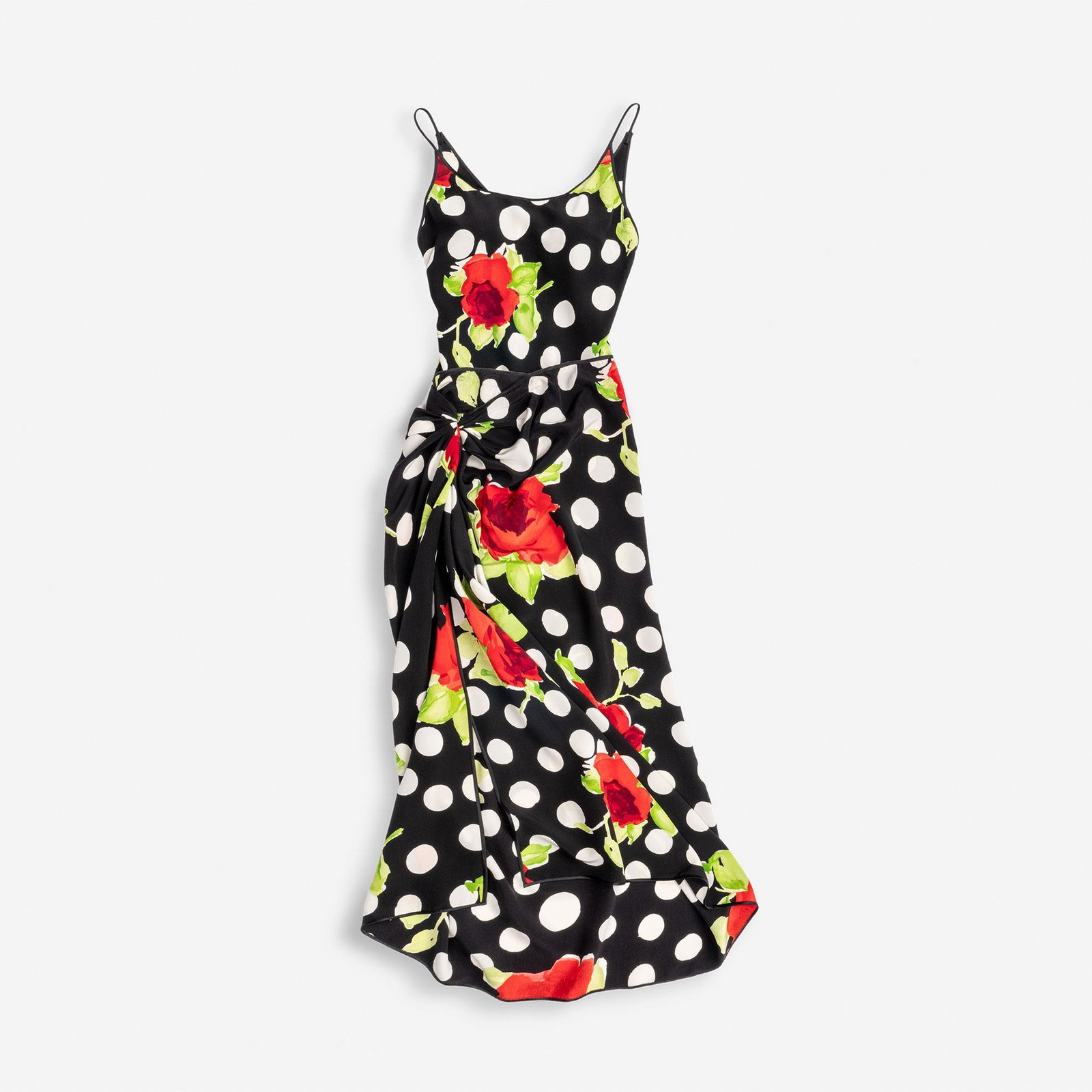 Galanos Skirt and Body Suit Silk Dress, Roses and Dots: Galanos two piece silk skirt and bodysuit dress in a rose and dot print from Neiman Marcus. The bodice is a sleeveless body suit with a zippered back, snap open crotch, and lined bust. The gathered sk