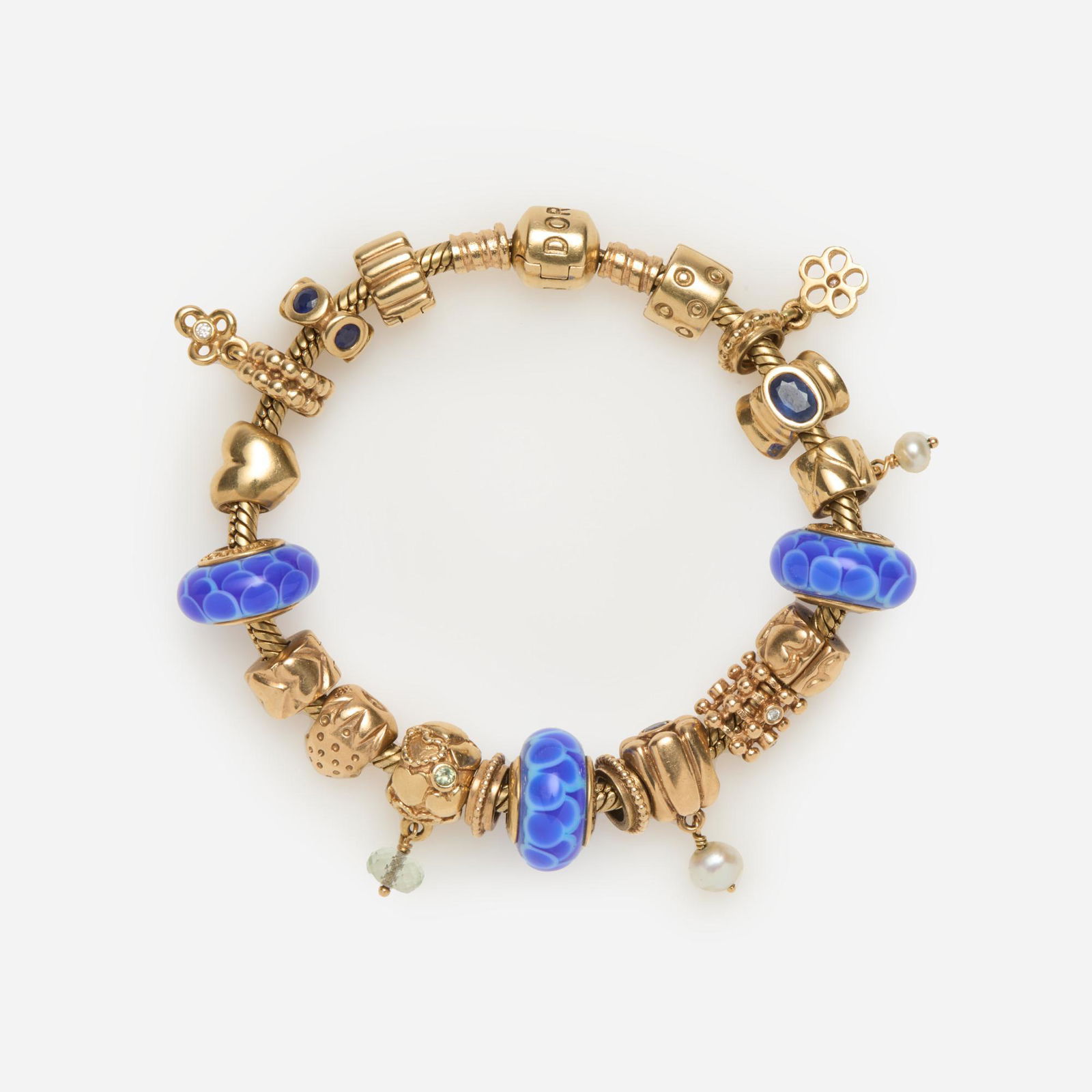 14k Pandora Charm Bracelet: Diamonds, Murano, Retired (1 of 8)