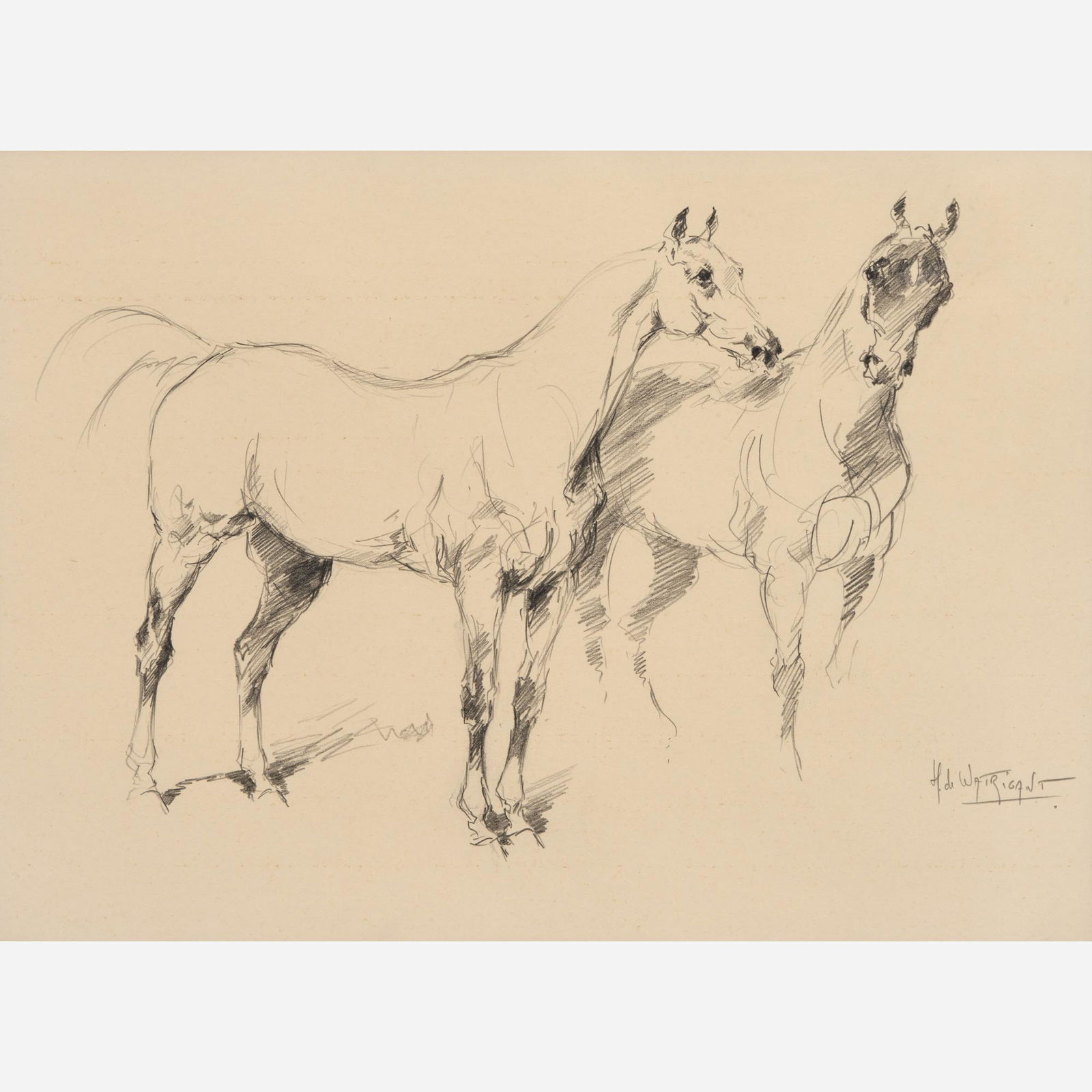 HUBERT DE WATRIGANT Horses Study (Graphite ca. 1985) (1 of 4)