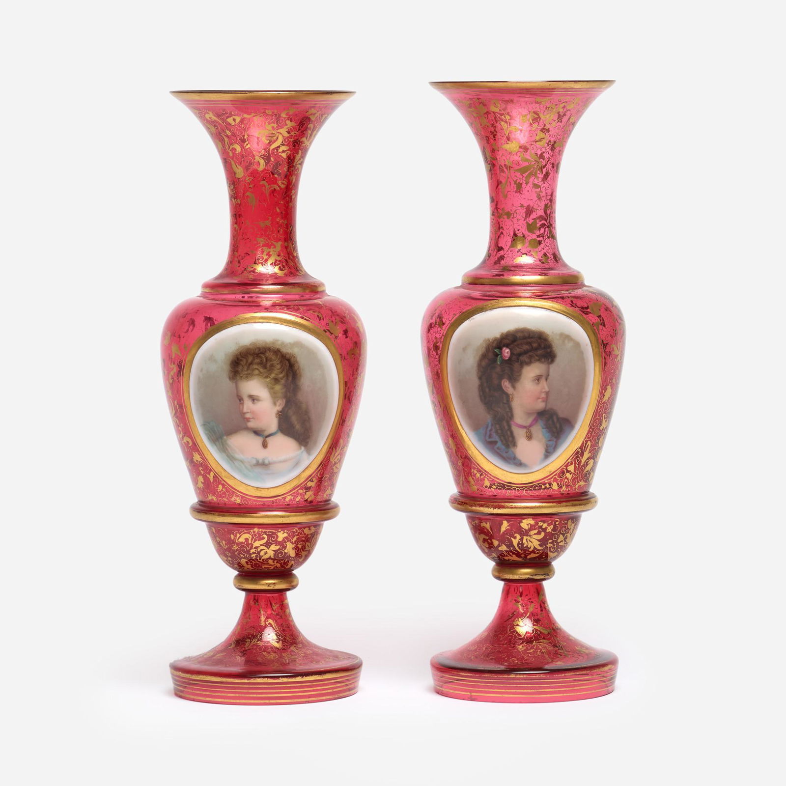 Antique Pair of Portrait Vases, attr. Moser Glass (1 of 10)