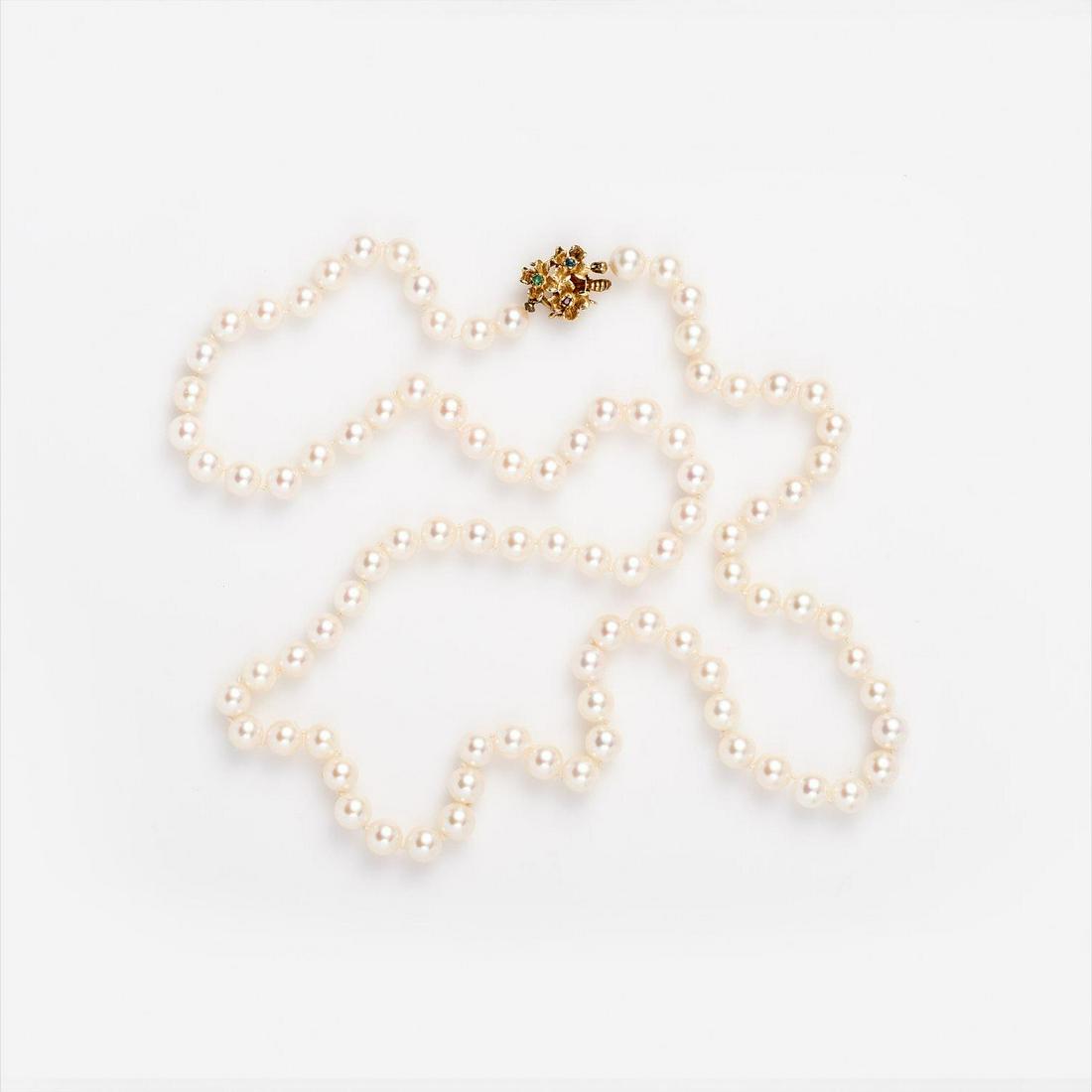 Akoya Cultured Pearl Necklace with Gemstone Clasp (1 of 6)