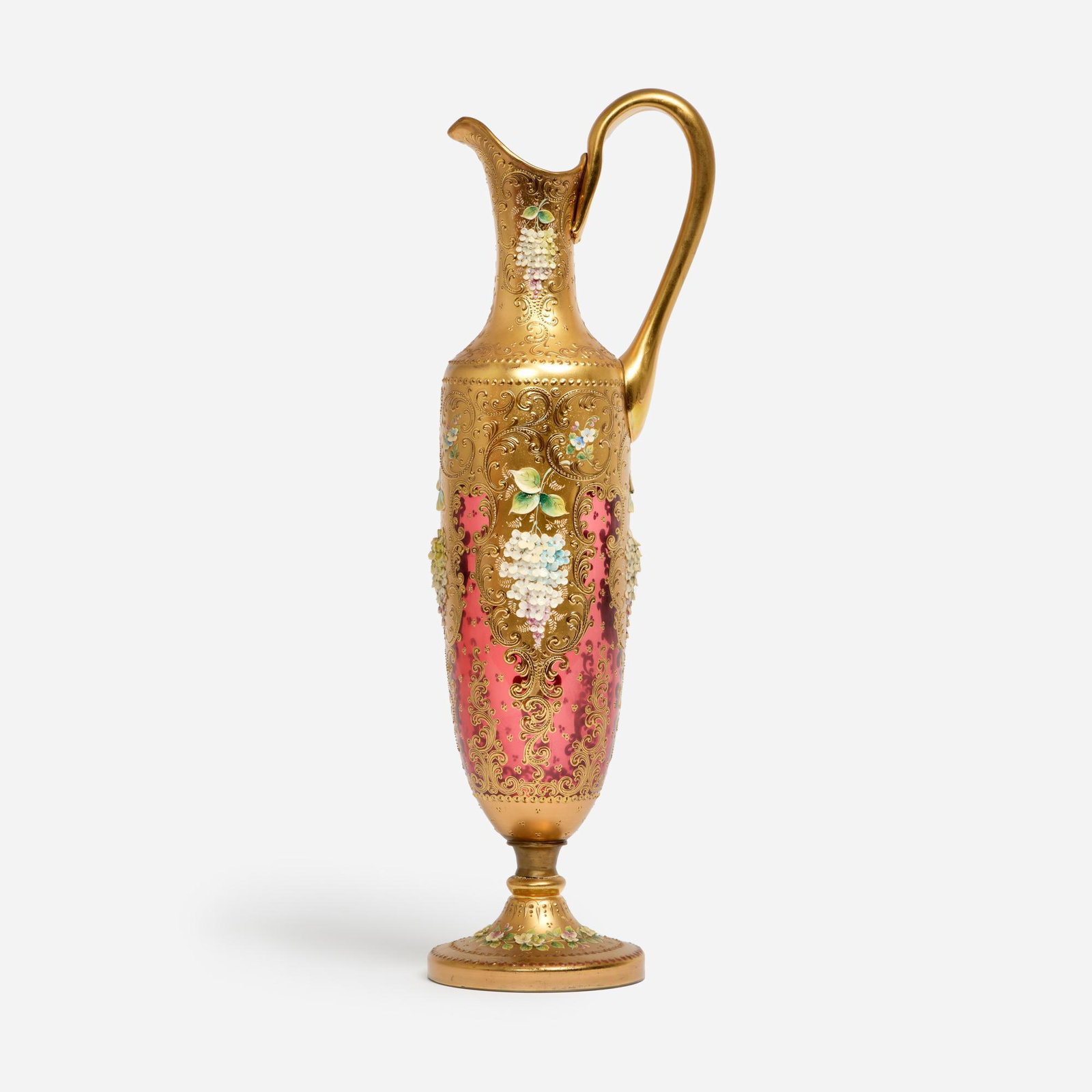 Holzner Karlsbad Gilt Enameled Cranberry Glass Ewer (1 of 9)