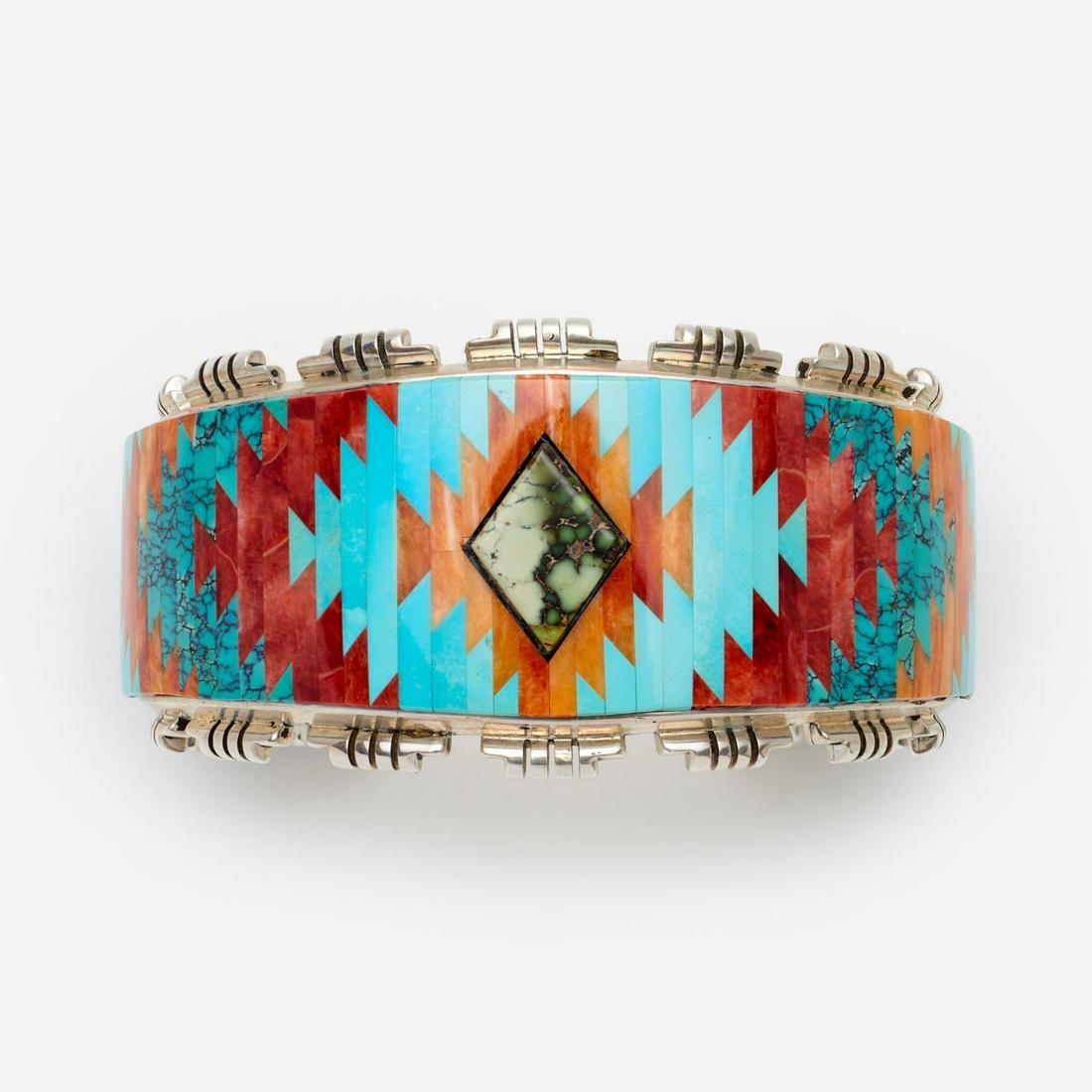 BRYON YELLOWHORSE Navajo Sterling Inlay Cuff (1 of 8)