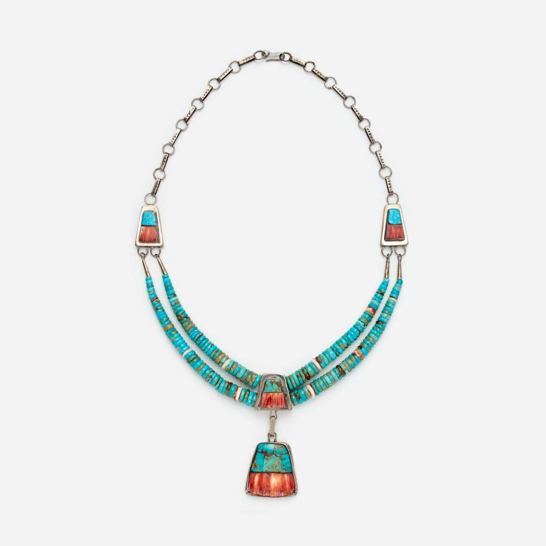 OSAVIO CRESPIN SR. Turquoise and Spiny Oyster Necklace (1 of 8)