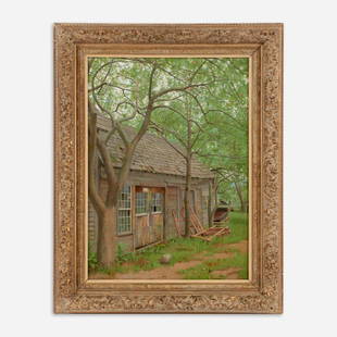 JOE EVANS "The Shed" (1894 Oil on Canvas): Joe Evans (New York, 1857-1898) The Shed, 1894 Oil on canvas 22" x 16" Signed and dated to the bottom right corner. Presented in a frame that measures 28" x 22".