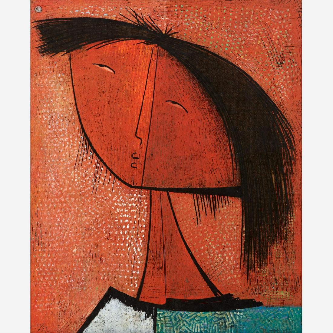 Angel Botello "mujer (ai)" (color Linocut)