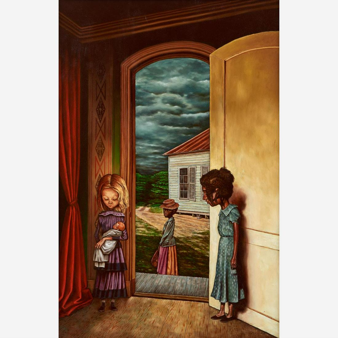 PAT ROCHA "Parting Ways" (Oil on Canvas): Pat Rocha (Missouri, b. 1959) Parting Ways, circa mid-2000s Oil on canvas 36" x 24" Signed to the bottom right corner. Presented in a slim wooden frame.