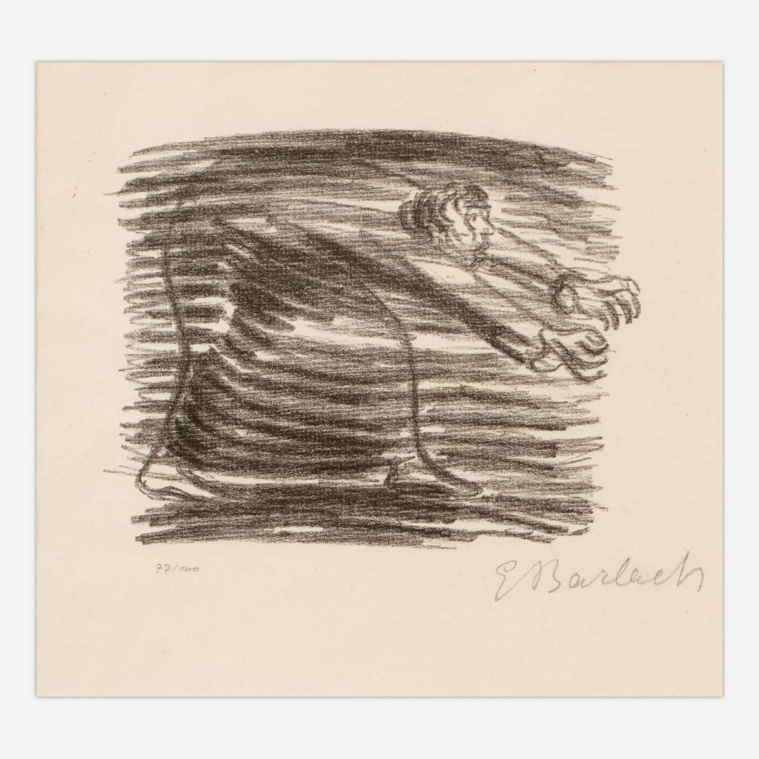 ERNST BARLACH "Walk in the Shadow" (1922 Lithograph): Ernst Barlach (German, 1870-1938) Gang im Schatten (Walk in the Shadow), 1922 Lithograph on paper 7 1/4" x 7 3/4" Pencil-signed and numbered (#77/ 100) to the bottom margin. The glazed fr