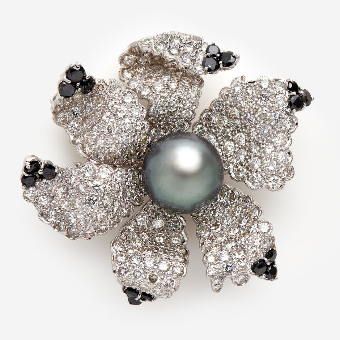 Alopa 15.66ctw Diamonds 15mm Tahitian Pearl Brooch / Pendant 18K (1 of 9)