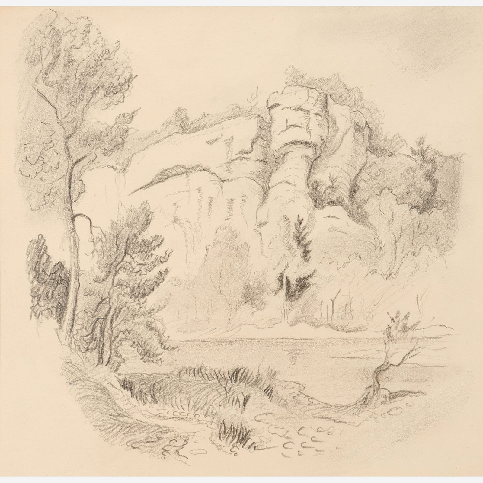 Thomas Hart Benton "Bluff at Shoreline" Graphite (1 of 5)