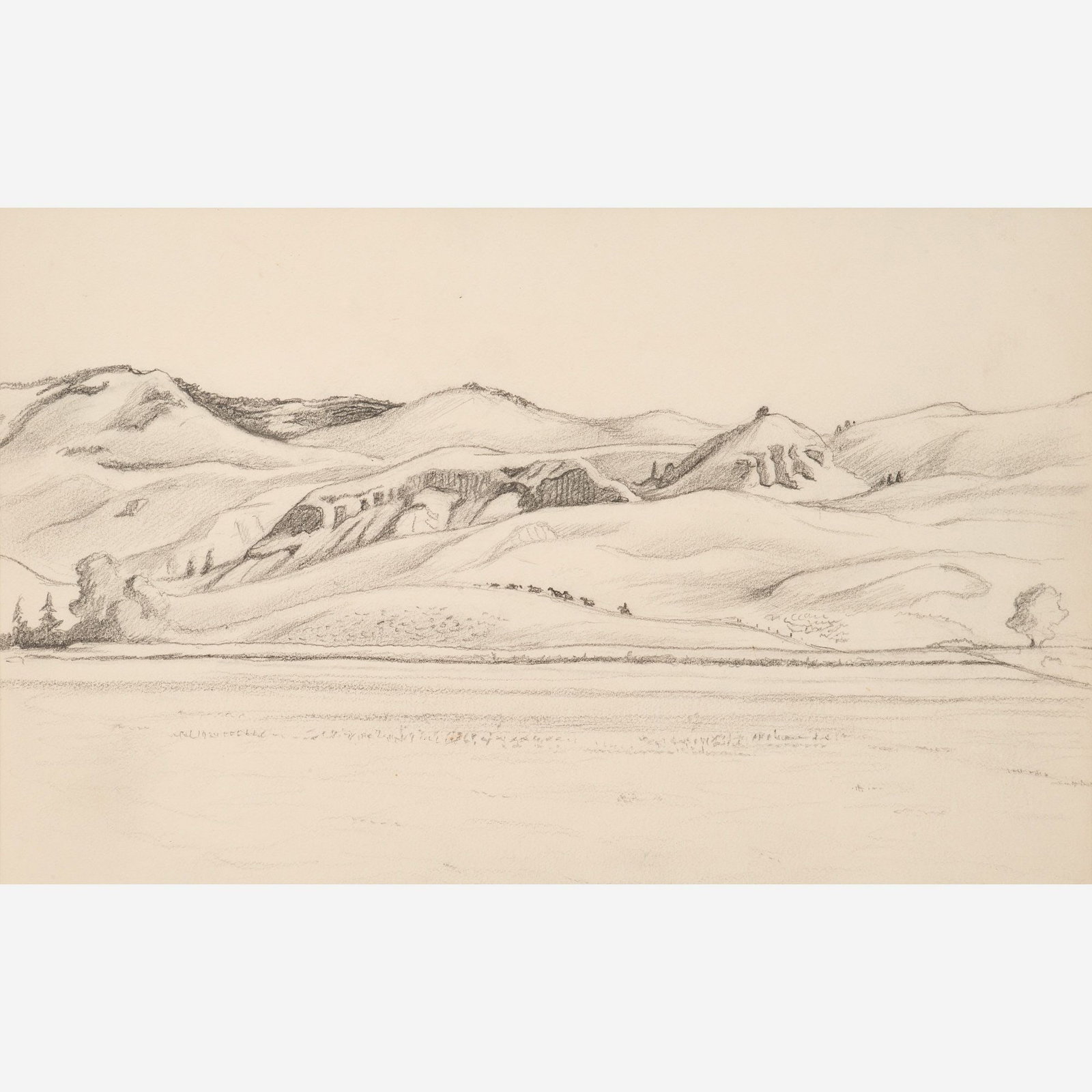 Thomas Hart Benton "Landscape with Horseback Figures" Graphite (ca. 1963) (1 of 6)