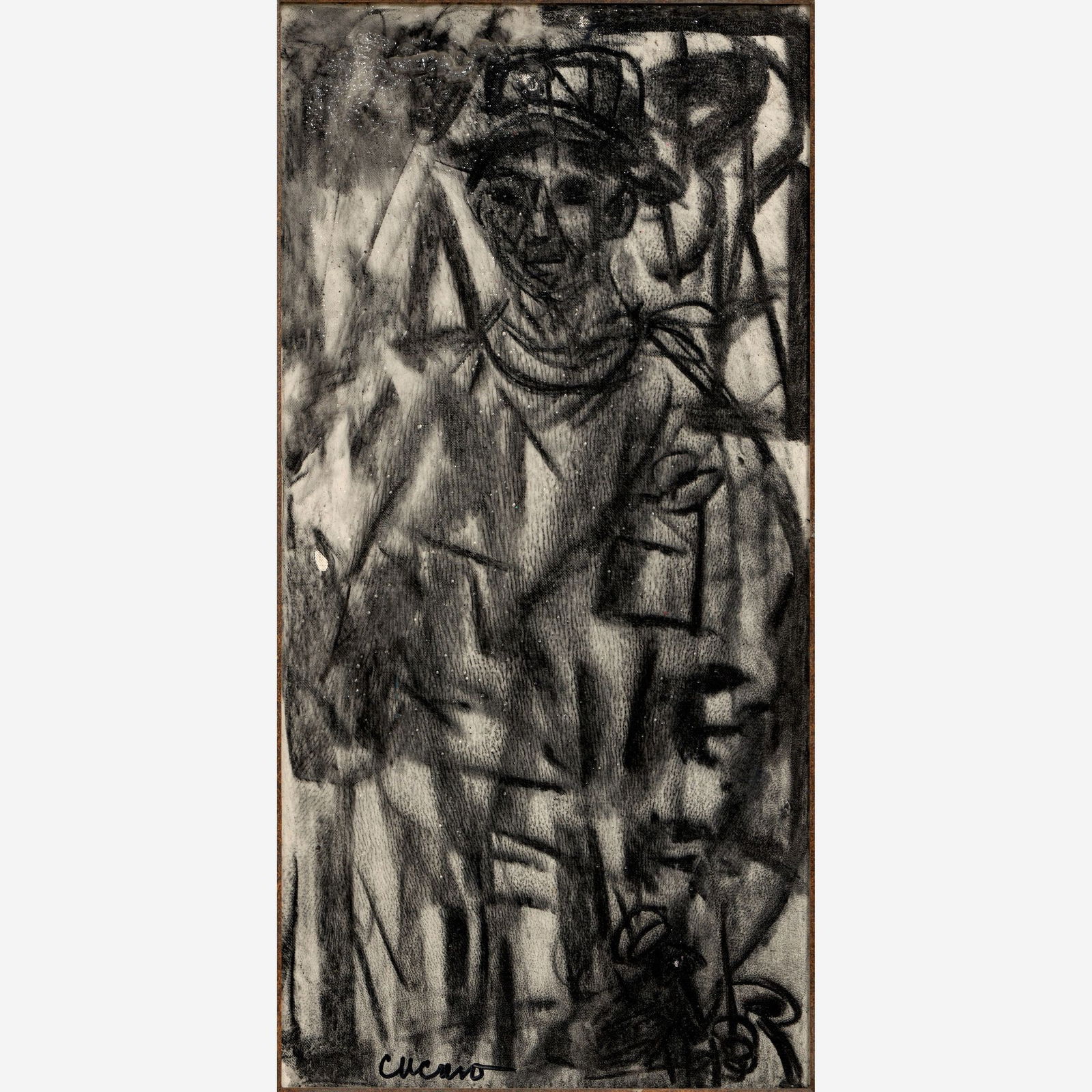 Pascal Cucaro Oil on Board (ca. 1960s): Pascal Cucaro (California, 1915-2004) Untitled, circa 1960s Oil on canvas board 24" x 12" Signed to the bottom left, Cory Gallery (San Francisco) tag affixed to the reverse. Hou