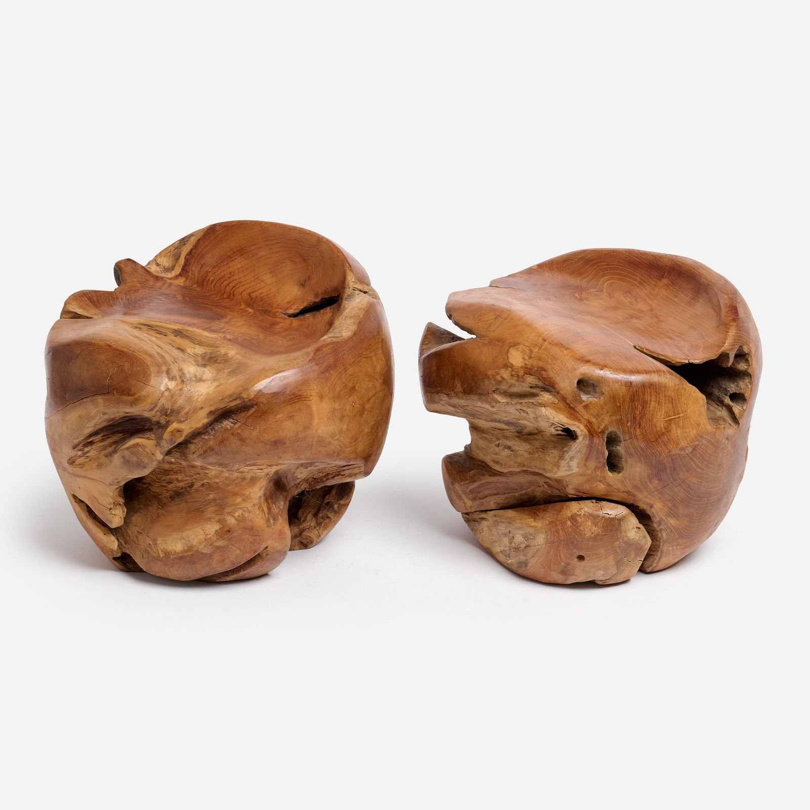 Pair of Naturalistic Teak Ball Stools (1 of 7)