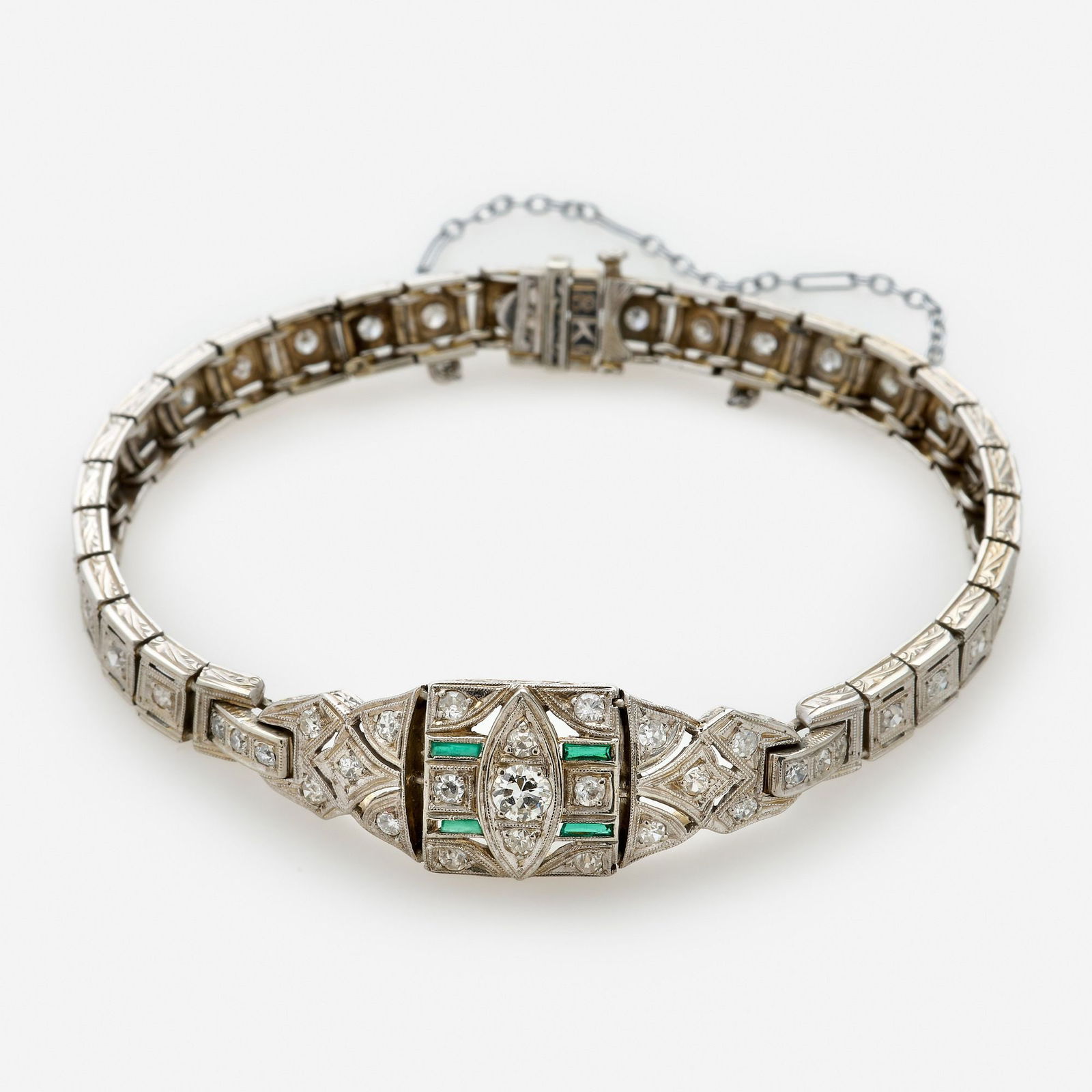 18k Art Deco Diamond Emerald Bracelet (1 of 6)