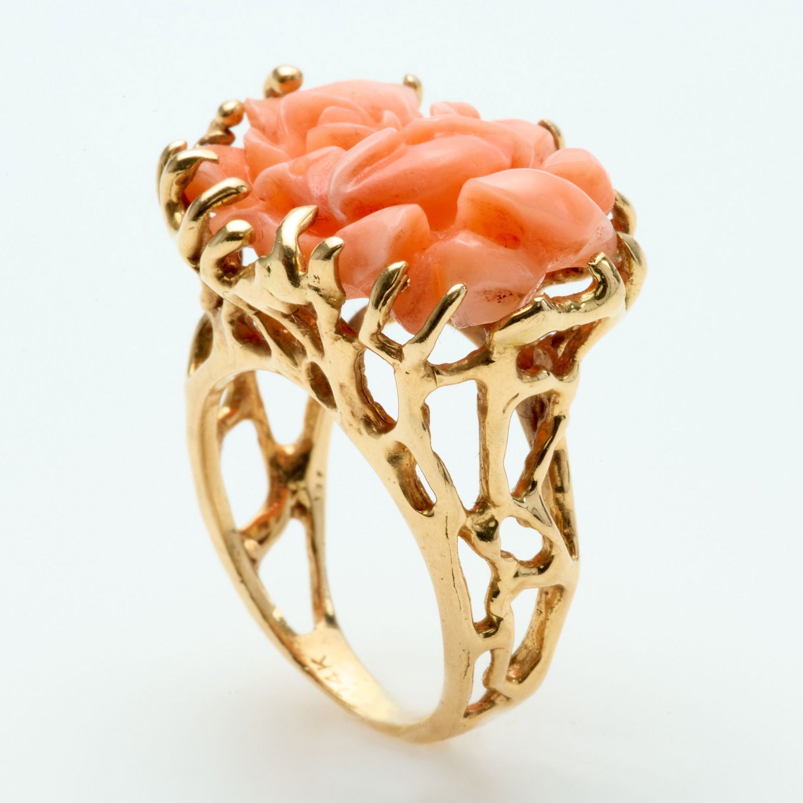14k Carved Angels Skin Coral Ring (1 of 5)