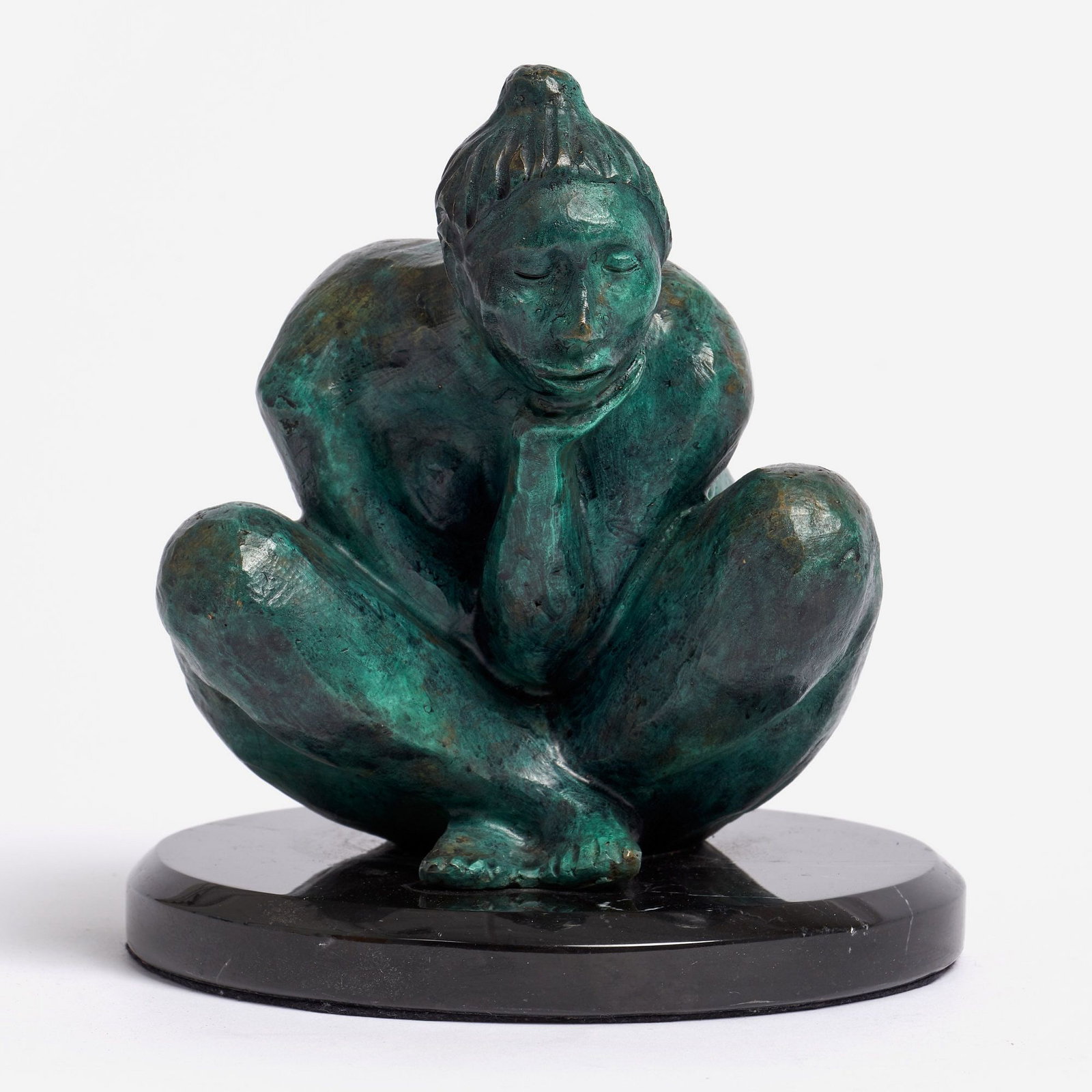Francisco Zuniga (After) Patinated Bronze Nude, 1974: Francisco Zuniga (after) (Mexican, 1912-1998) Seated Nude, 1974 Patinated bronze on marble plinth 7" x 6" x 6 1/2" Applied turquoise patina, signature and date to the