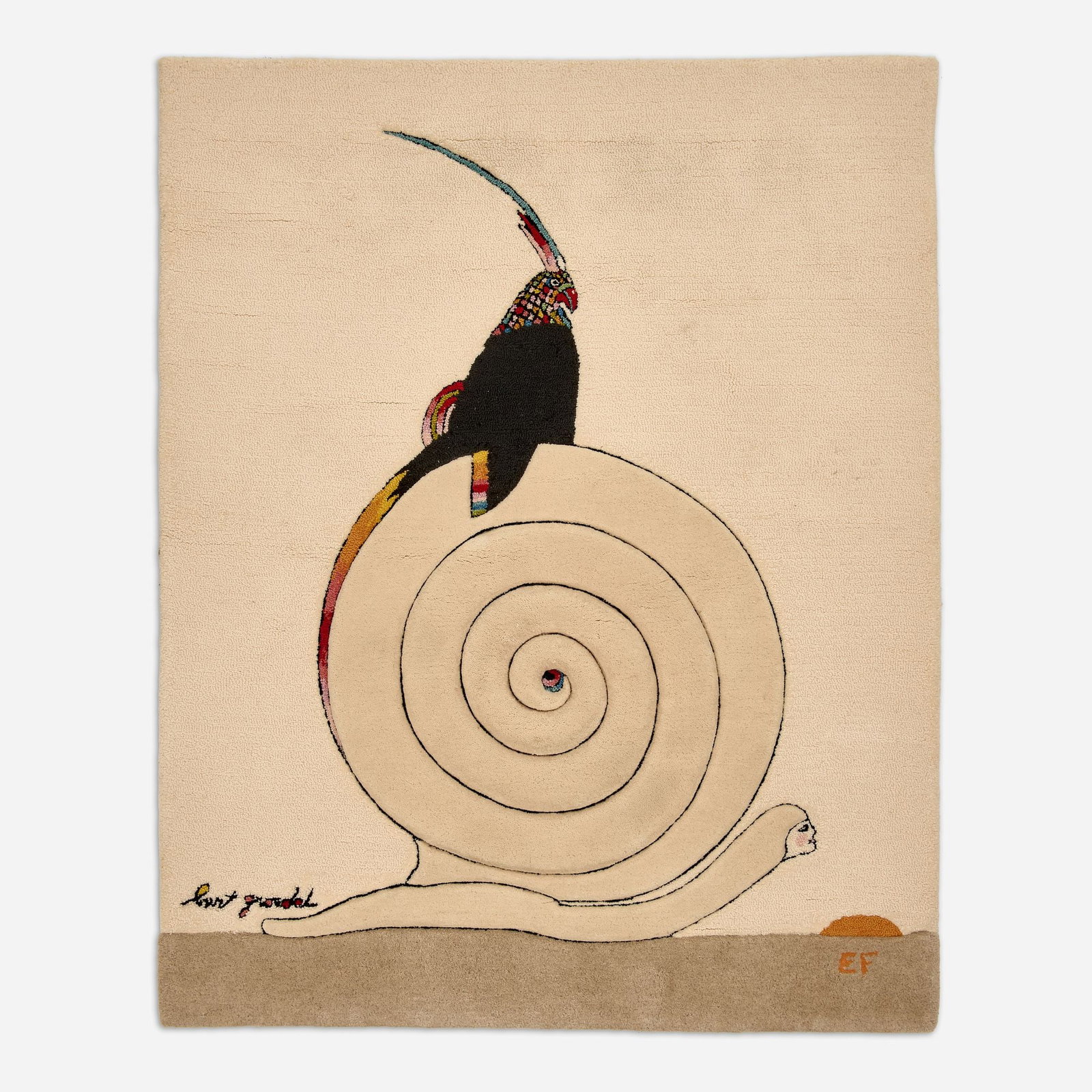 Burt Groedel for Edward Fields Rug "I've Grown Accustomed to Your Pace" (ca. 1970): Burt Groedel "I've Grown Accustomed to Your Pace" area rug, Edward Fields Circa 1970 100% wool face 49" x 61"