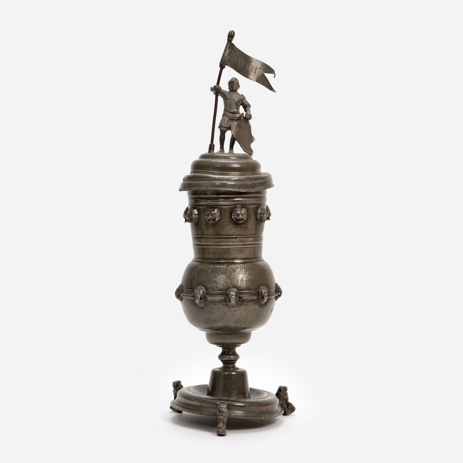 German Pewter Guild Cup with Figural Standard Bearer (ca. 1750) (1 of 7)