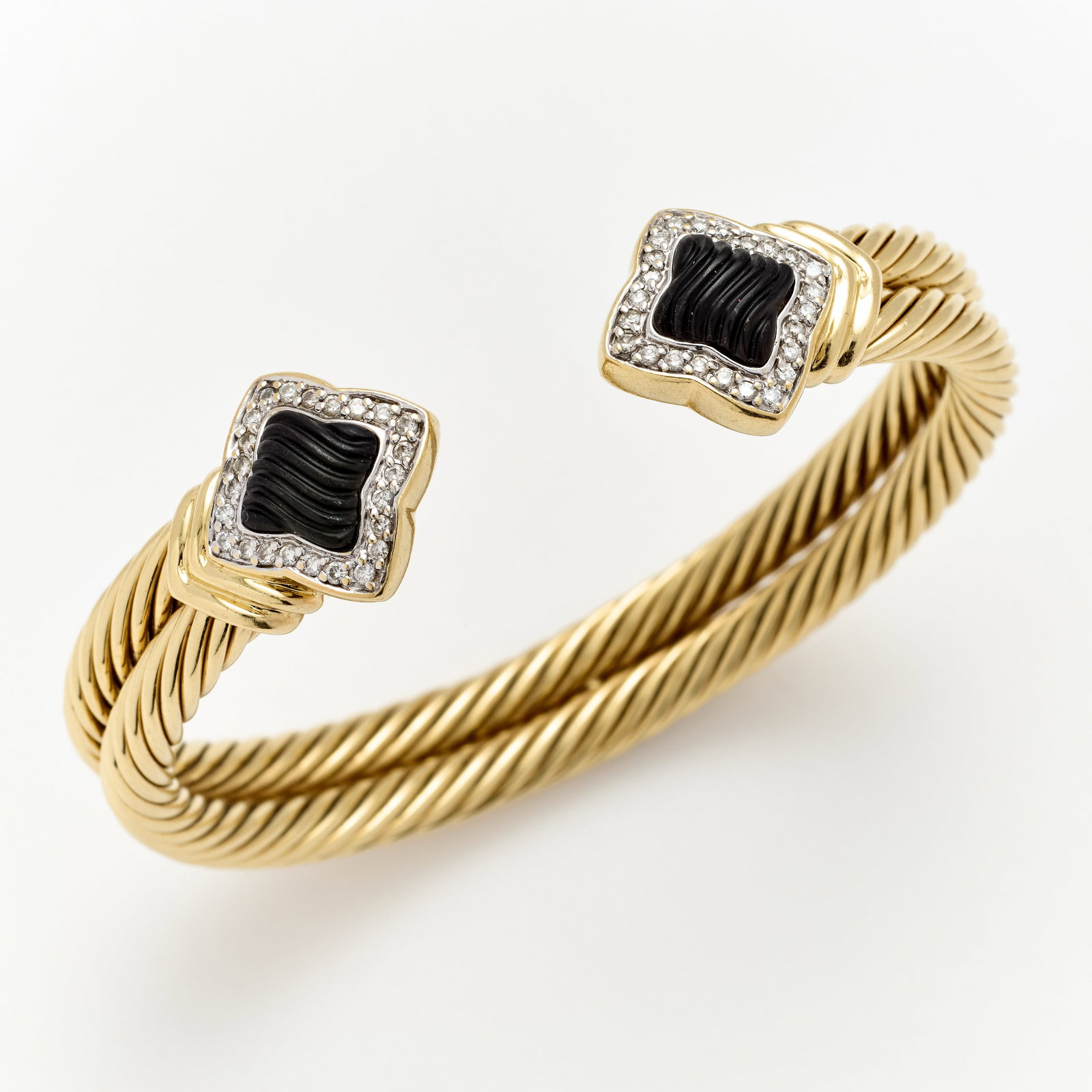 18k David Yurman Quatrefoil Onyx & Diamond Double Cable Cuff (1 of 8)